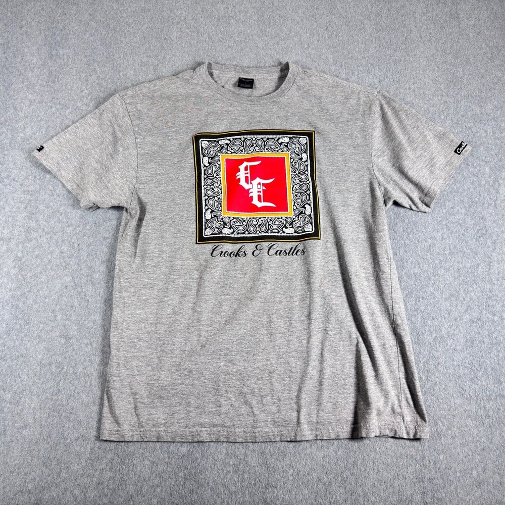 Crooks & Castles Mens T-Shirt Large Paisley Bandana Graphic Short Sleeve